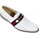 Fratelli Premium White Perforated Leather With Gold Metal Bracelet/ Italian Stripe Loafer Shoes 9040-07
